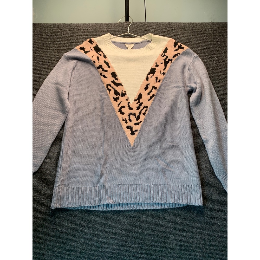 143 Story by Line Up Sweater Womens L 80s  Leopard Chevron Colorblock Mall Goth